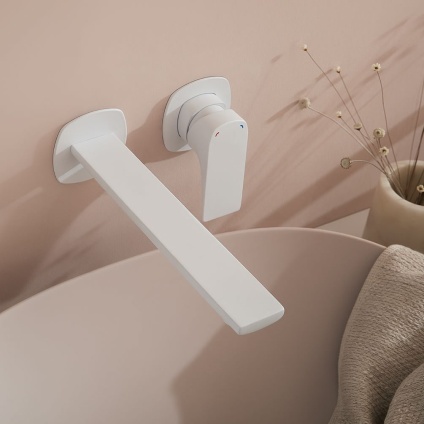 Vado Cameo Levered Matt White Wall Mounted Basin Mixer - Lifestyle Image 1